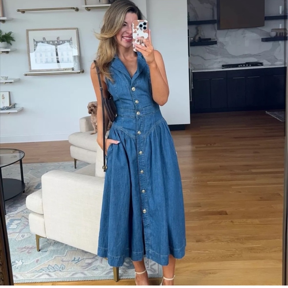 REFORMATION Ellison Denim Midi Dress 6 - Picture 2 of 4